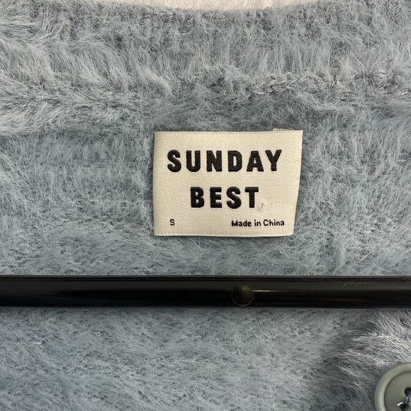 NWOT Aritzia Sunday Best Carmen Cardigan Knit Yarn Super Soft BLUE Size Small - Picture 8 of 17